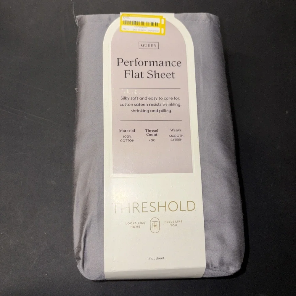 Threshold Queen Size 400 Thread Count Performance Flat Sheet Radiant Gray 28330